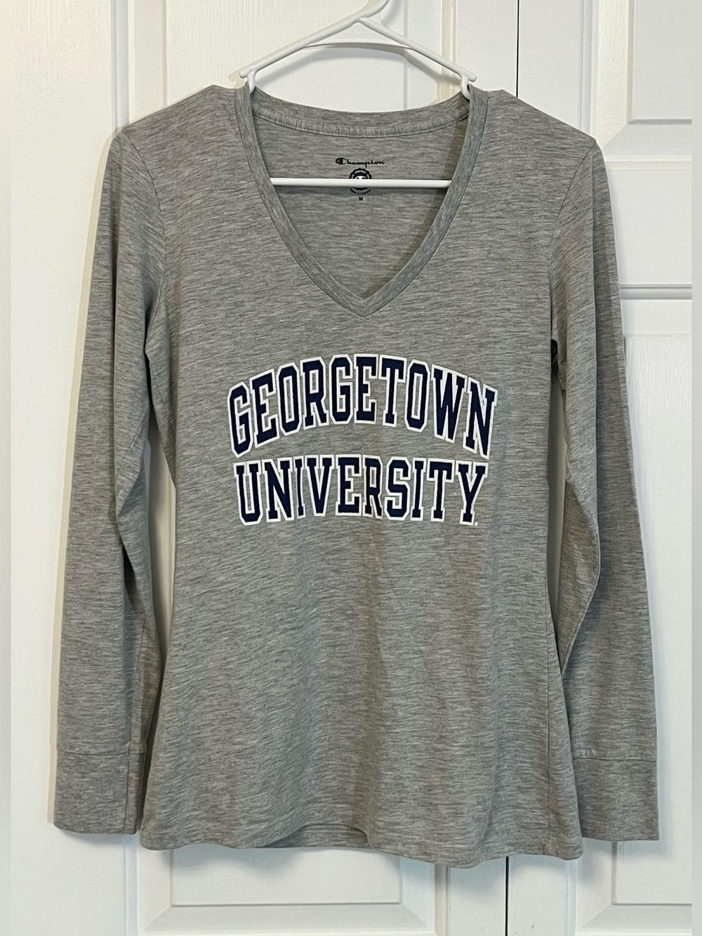 Champion Gray V-Neck Long Sleeve Georgetown University Top